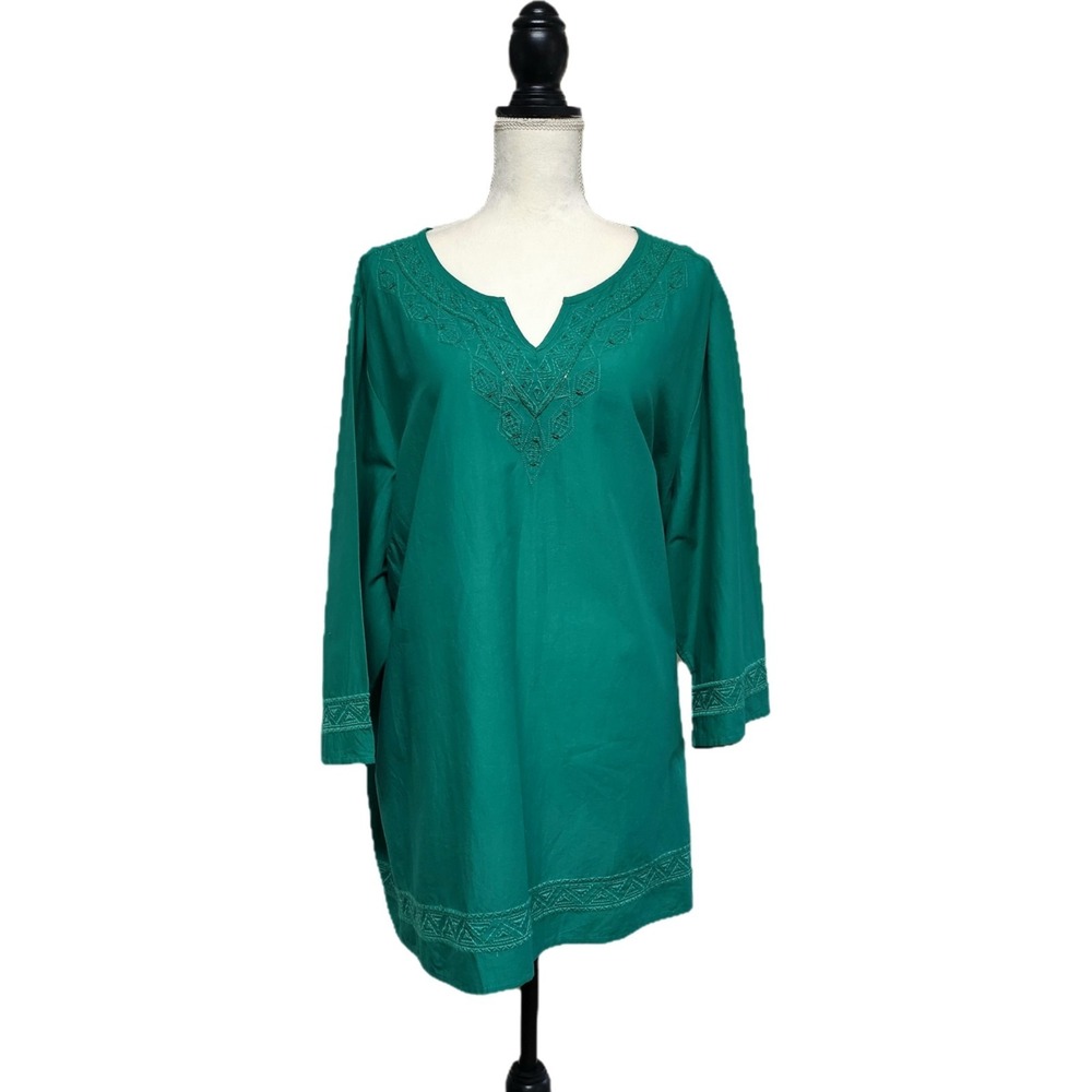 Catherines Beaded Embroidered Kelly Green Top Size 3X Artsy‎ Boho